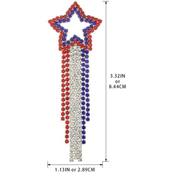 Women Jewelry | Red White | Blue Plexi Double Star | Drop Dangle Post Earrings - Picture 6 of 6